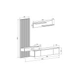 Mueble tv completo en Blanco-Cambria, Fabricado en Melamina, 249,5x42x199,5cm - Moderno y Funcional.