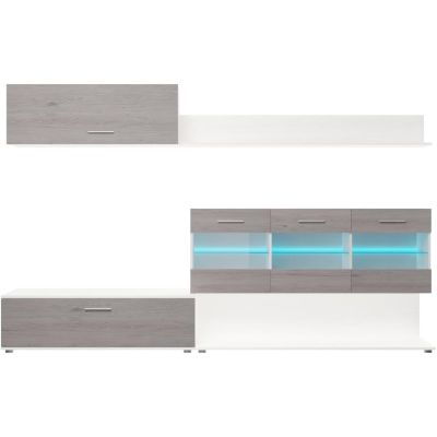 Mueble de Salón con Leds, Acabado en Andersen Pino, 250x115 cm