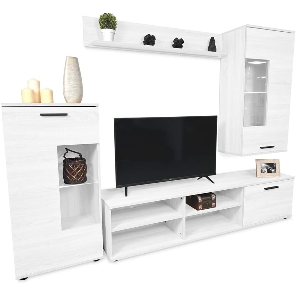 Mueble de Salón Moderno con Leds, Acabado en Andersen, 38 cm (Fon), 229x200 cm