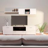 Mueble de salón y TV Composición para salón 200 Cm, blanco gran espacio almacenamiento