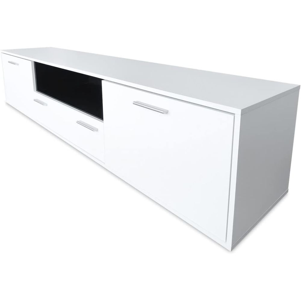 Mueble de salón y TV Composición para salón 200 Cm, blanco gran espacio almacenamiento