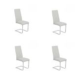 Pack de 4 Sillas Tapizadas en Símil Piel Gris Claro con Pata
